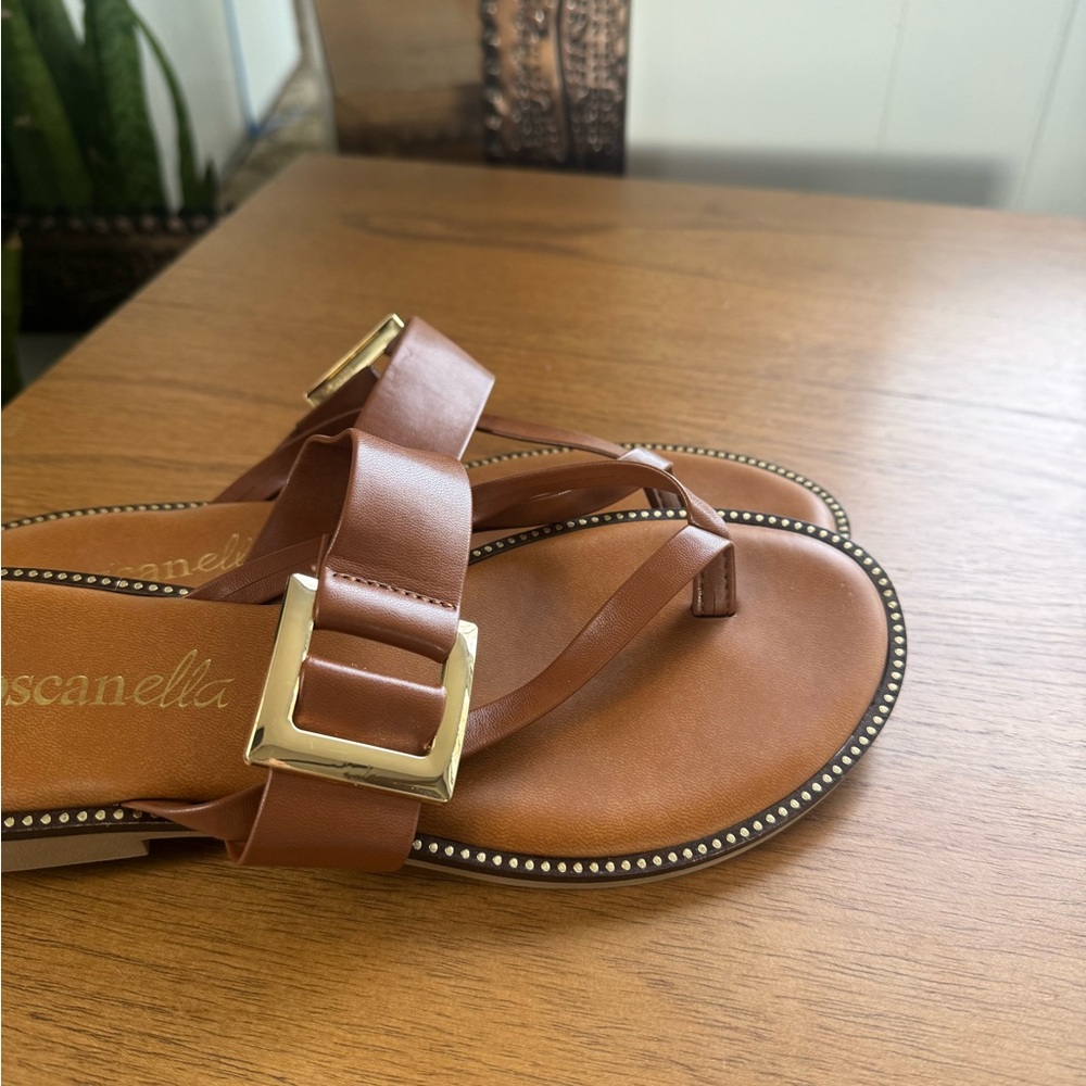 Brown Sandals with Gold Buckle